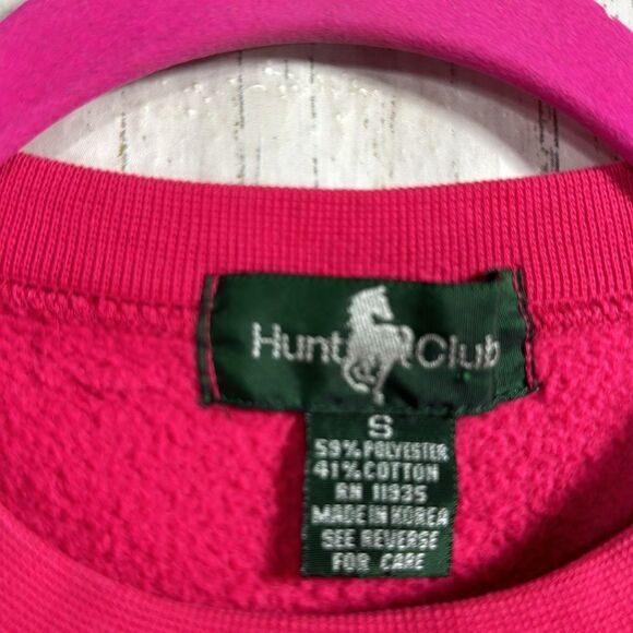 Hunt Club Vintage Embroidered Hot Pink Long Sleeve Crewneck Pullover Sweater - Picture 6 of 13